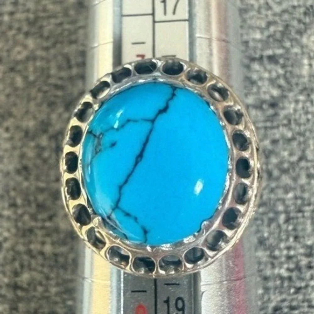 Southwestern Dyed Howlite Turquoise Statement‎ Ring Sterling Silver Filigree